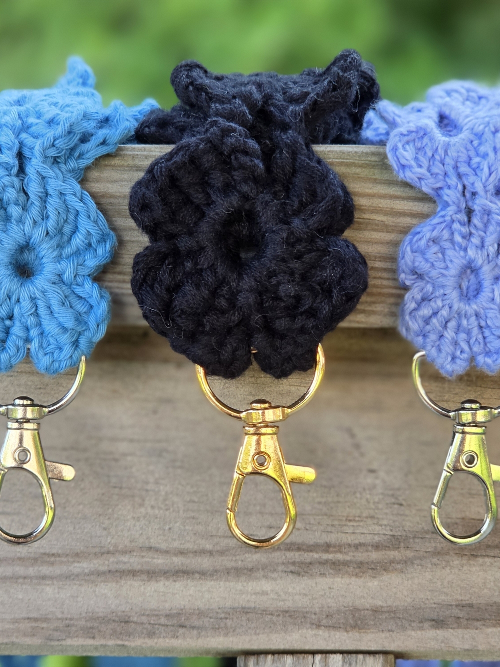 Crocheted ID Lanyard Keychain Strap - flower chain - 100% cotton upcycled yarn